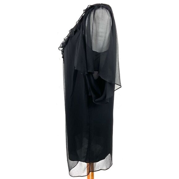 Milly Black Ruffle Silk Gauze Layered Shift Dress 2 - Picture 6 of 7
